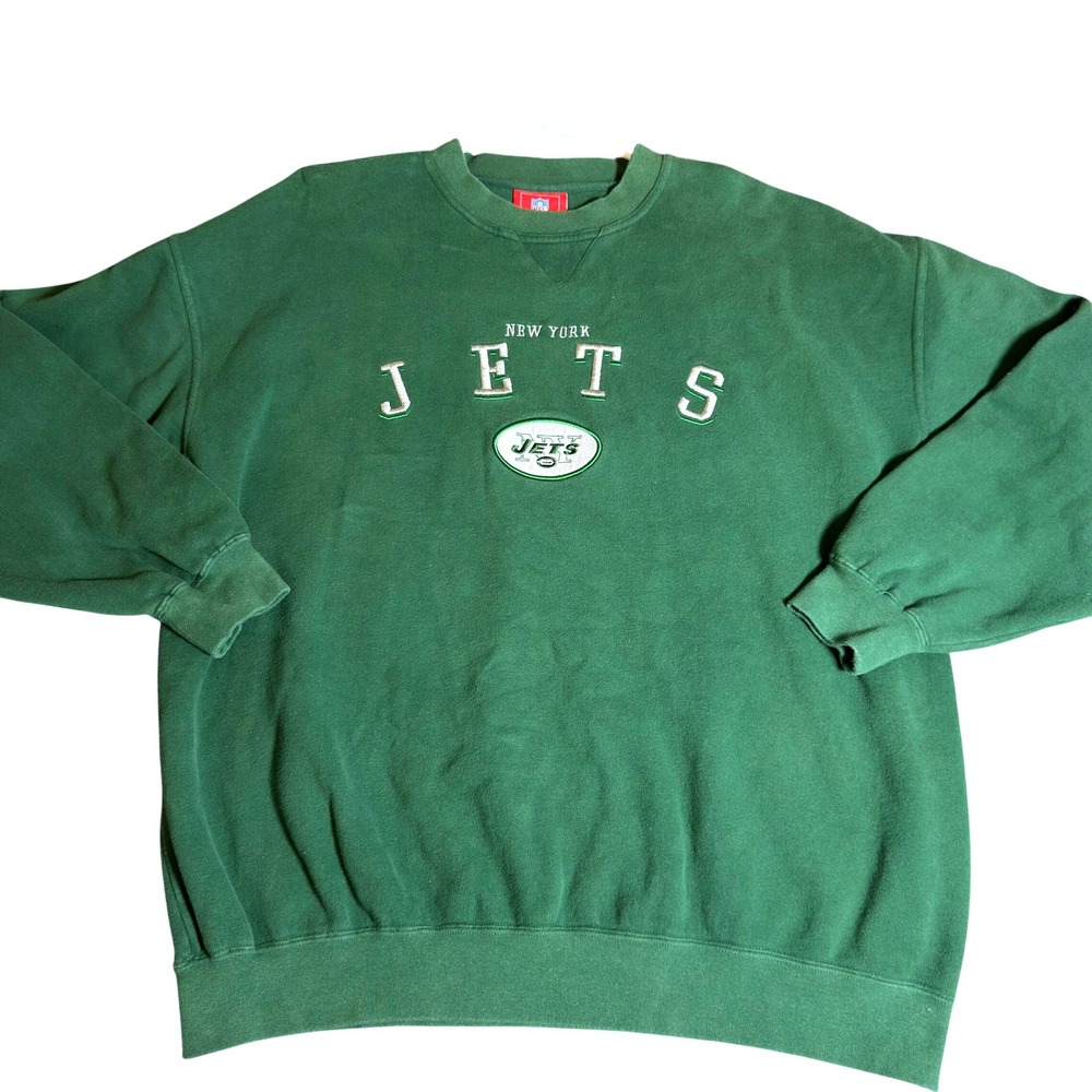 Vintage NFL New York Jets Crewneck Sweatshirt Green Embroidered 2XL VF Imagewear